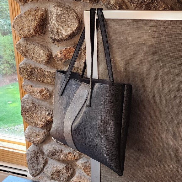 Vince Camuto Black/Gray Pebbled Leather Tote Bag - Picture 5 of 15
